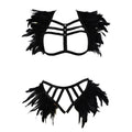 Ladies Feather Wholesale Black Strappy Lingerie Set